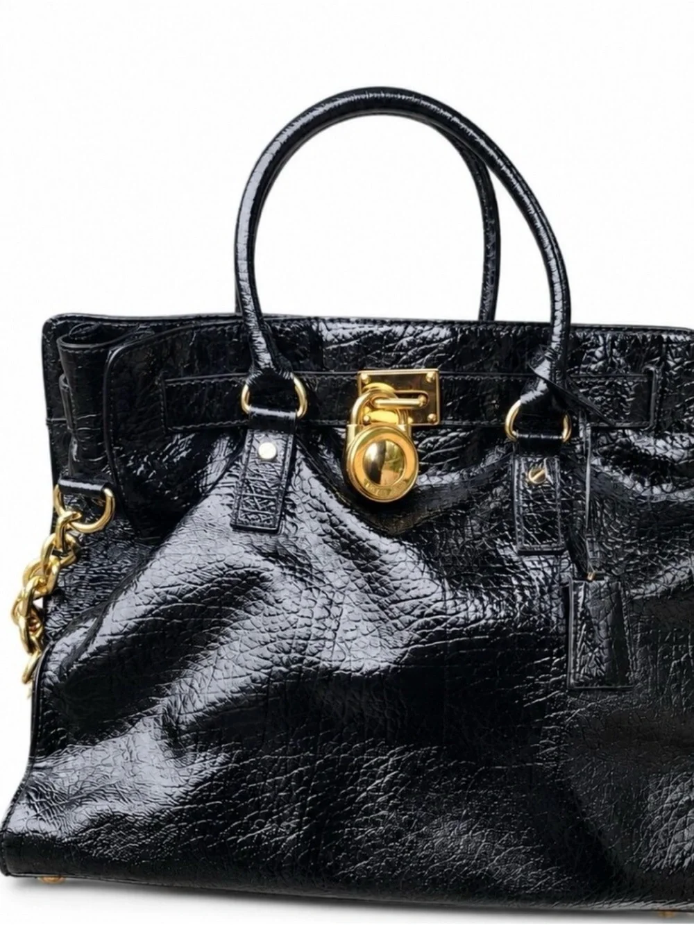 Michael Kors Black Patent Satchel with Gold Hardware